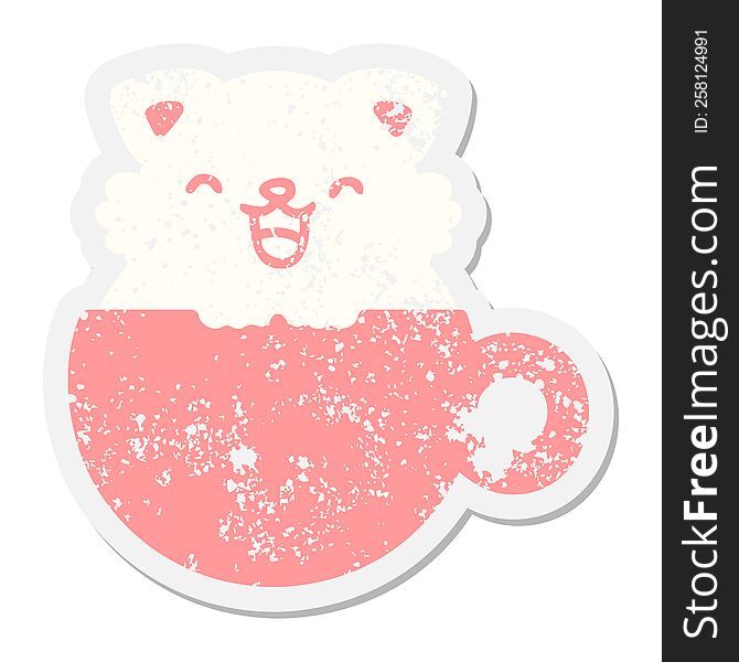 Cute Little Cat In Coffee Cup Grunge Sticker