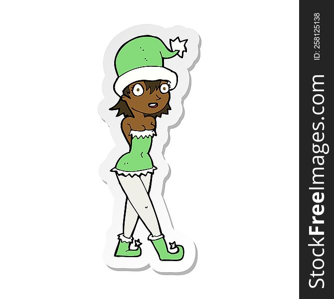 sticker of a cartoon woman in christmas elf costume