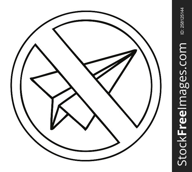 line drawing cartoon of a no paper aeroplane sign