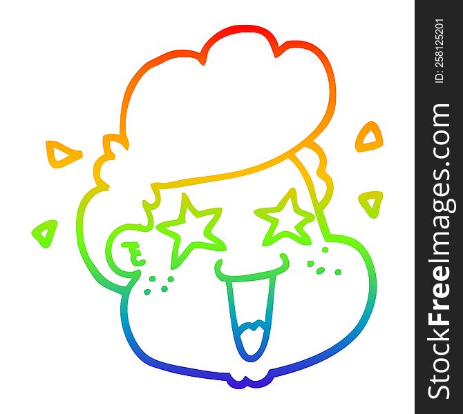Rainbow Gradient Line Drawing Cartoon Boy S Face