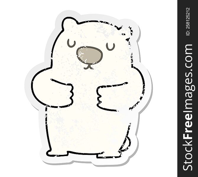 distressed sticker of a quirky hand drawn cartoon polar bear