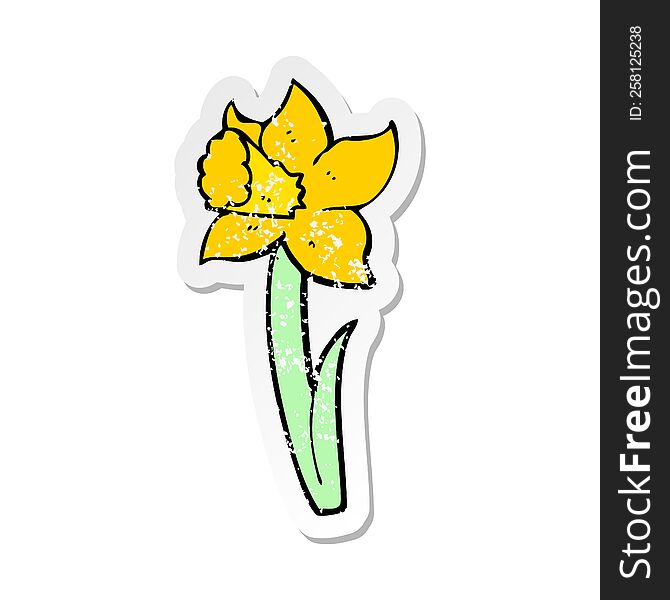 retro distressed sticker of a cartoon daffodil