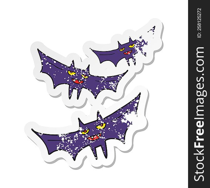 Retro Distressed Sticker Of A Cartoon Halloween Bat