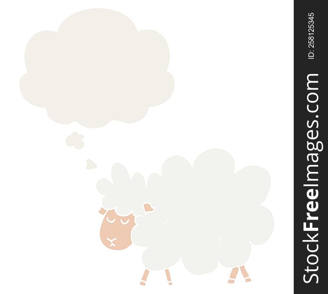 Cartoon Sheep And Thought Bubble In Retro Style