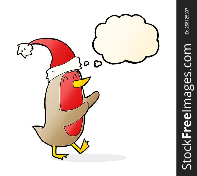 Cartoon Christmas Robin With Thought Bubble