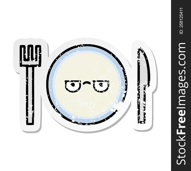 distressed sticker of a cute cartoon dinner plate