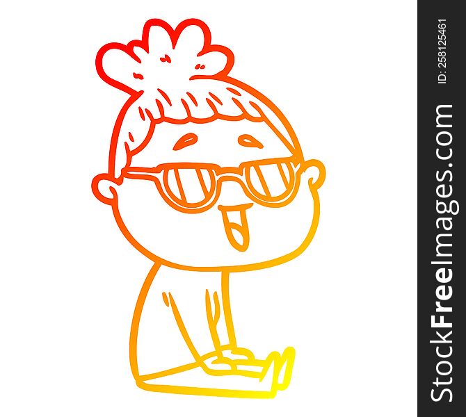 warm gradient line drawing of a cartoon happy woman wearing spectacles