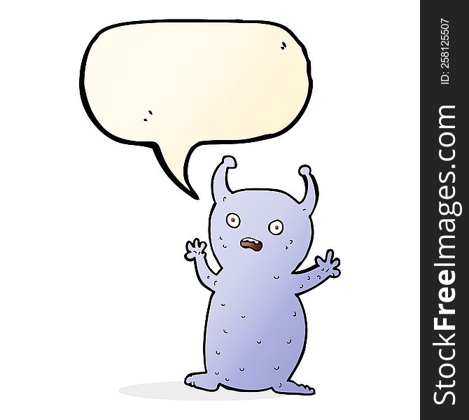 Cartoon Funny Little Alien With Speech Bubble