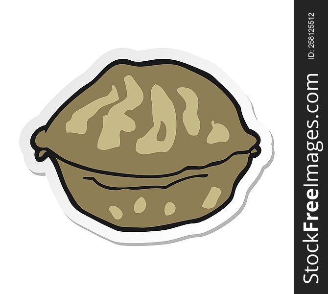 Sticker Of A Cartoon Walnut In Shell