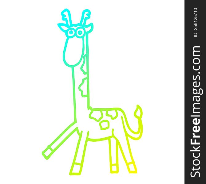 cold gradient line drawing of a cartoon walking giraffe