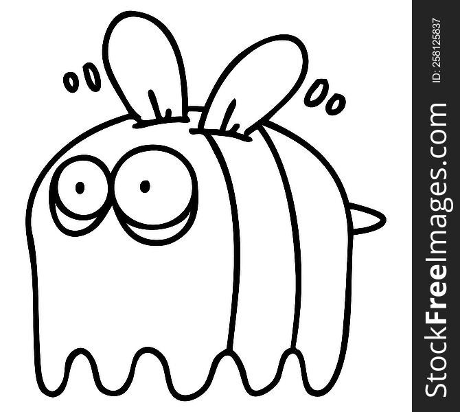 line doodle of a bee dressed as a ghost for halloween. line doodle of a bee dressed as a ghost for halloween