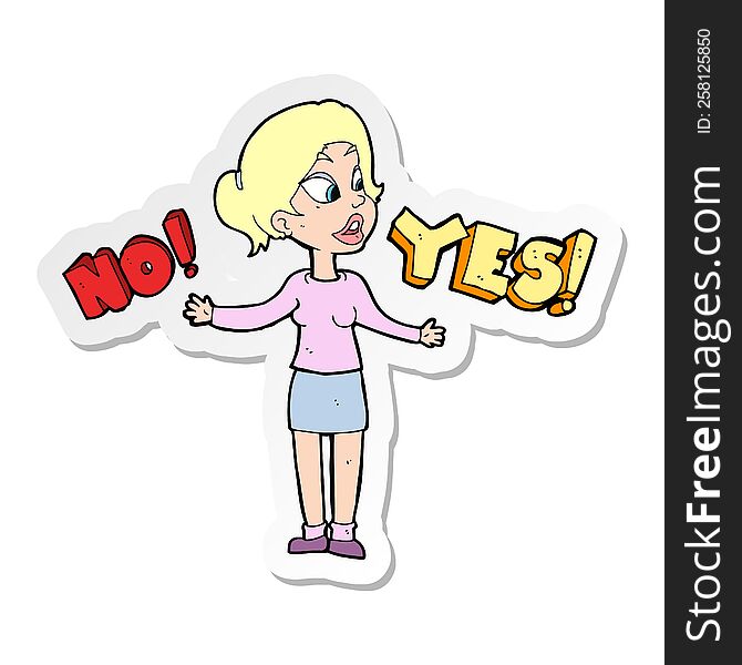 sticker of a cartoon woman making choice