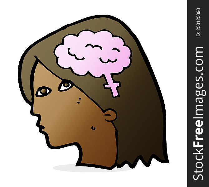 Cartoon Female Head With Brain Symbol