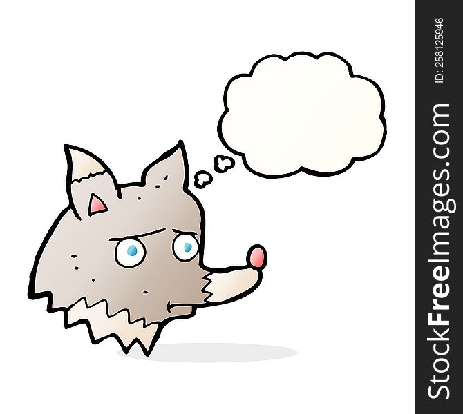 cartoon unhappy wolf with thought bubble
