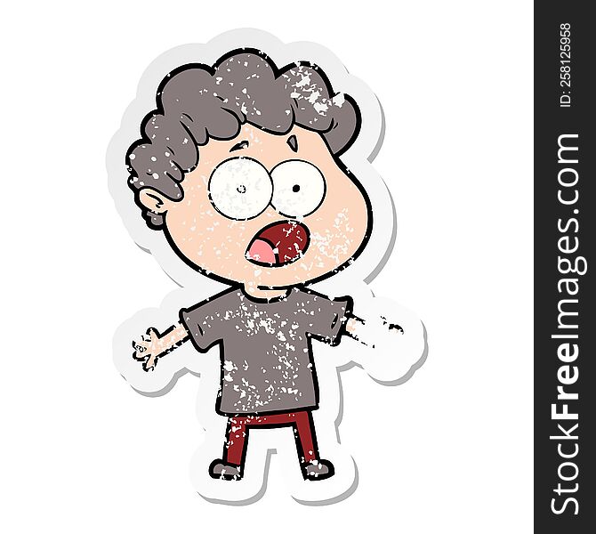 Distressed Sticker Of A Cartoon Man Gasping In Surprise