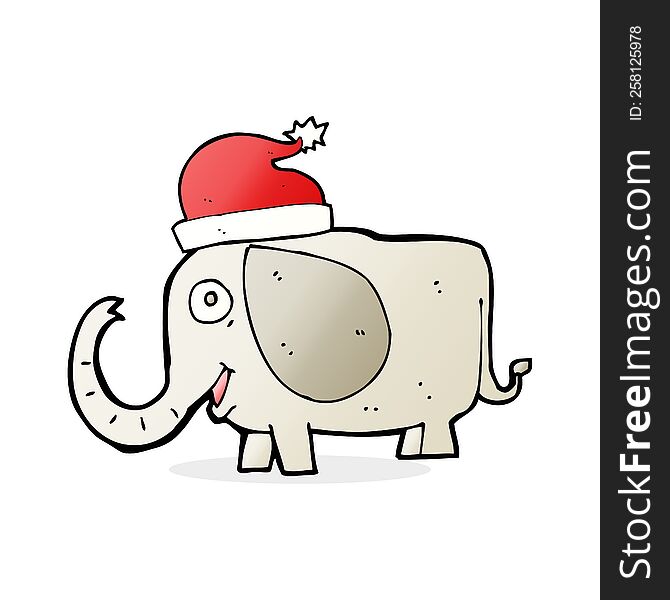 cartoon elephant wearing a christmas hat. cartoon elephant wearing a christmas hat