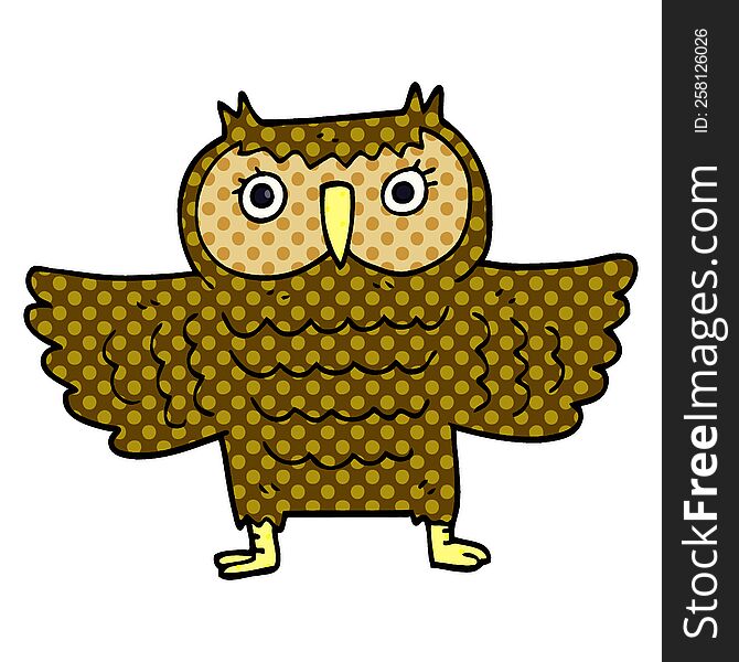 cartoon doodle owl with flapping wings