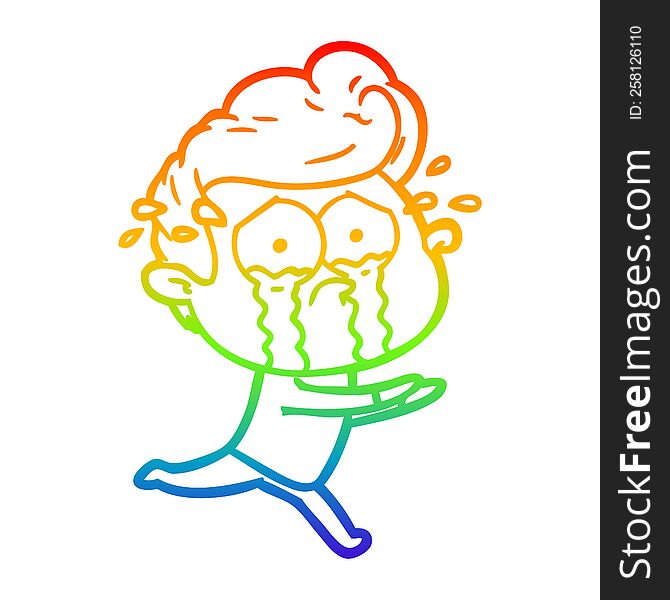 Rainbow Gradient Line Drawing Cartoon Crying Man Running