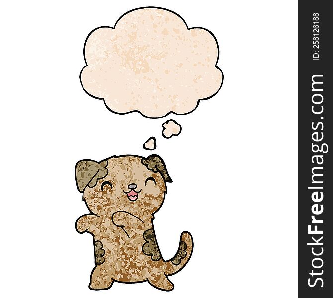 cute cartoon puppy with thought bubble in grunge texture style. cute cartoon puppy with thought bubble in grunge texture style