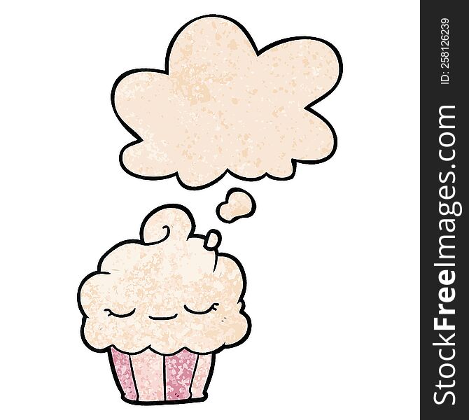 Cartoon Cupcake And Thought Bubble In Grunge Texture Pattern Style