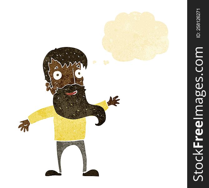 Cartoon Man With Beard Waving With Thought Bubble