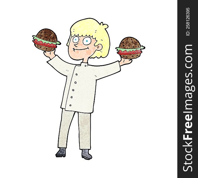 freehand textured cartoon chef with burgers