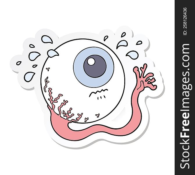 sticker of a cartoon eyeball crying