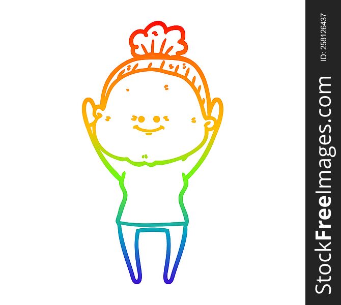 Rainbow Gradient Line Drawing Cartoon Happy Old Woman