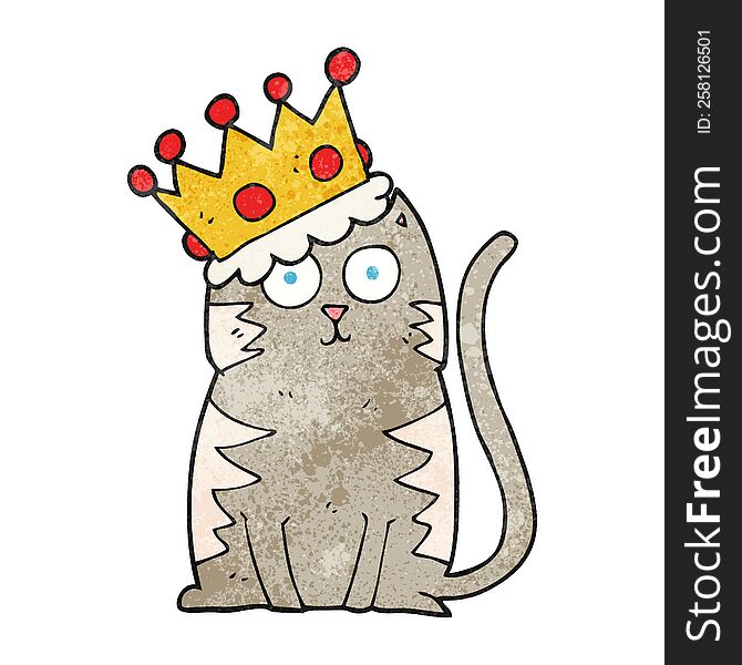freehand textured cartoon cat with crown
