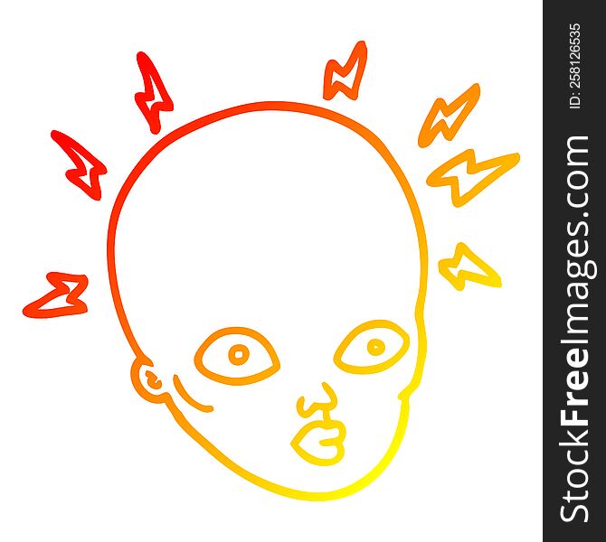 warm gradient line drawing of a cartoon bald head