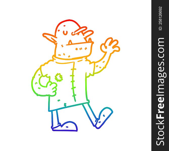 Rainbow Gradient Line Drawing Cartoon Goblin