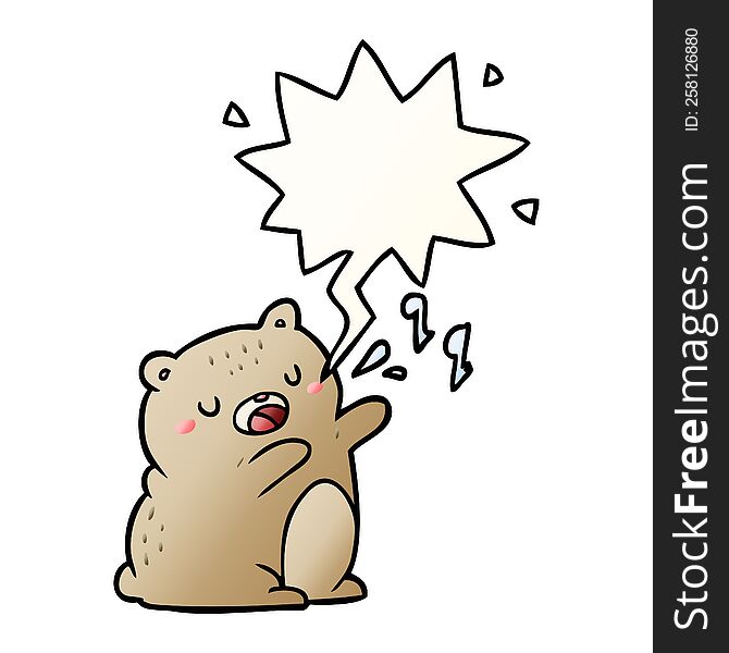 cartoon bear singing a song with speech bubble in smooth gradient style