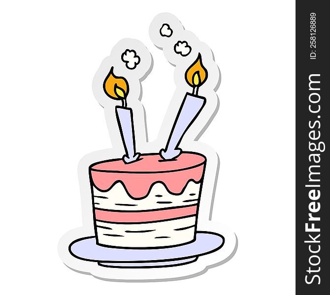 Sticker Cartoon Doodle Of A Birthday Cake