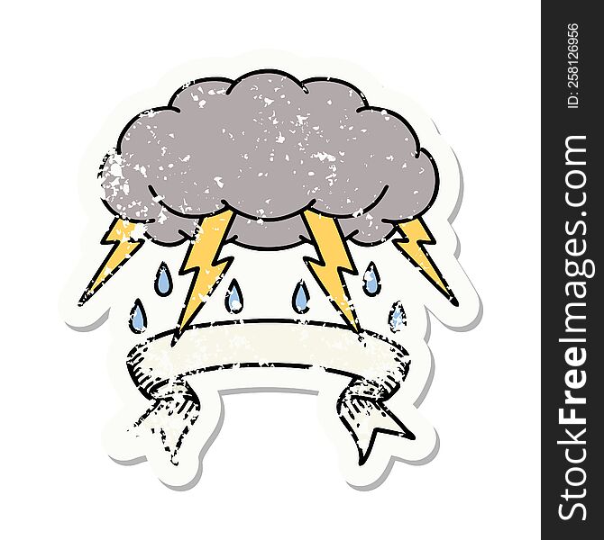 grunge sticker with banner of a storm cloud