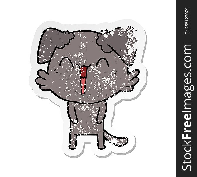 Distressed Sticker Of A Happy Little Dog Cartoon