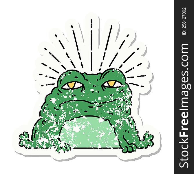 Grunge Sticker Of Tattoo Style Toad Character