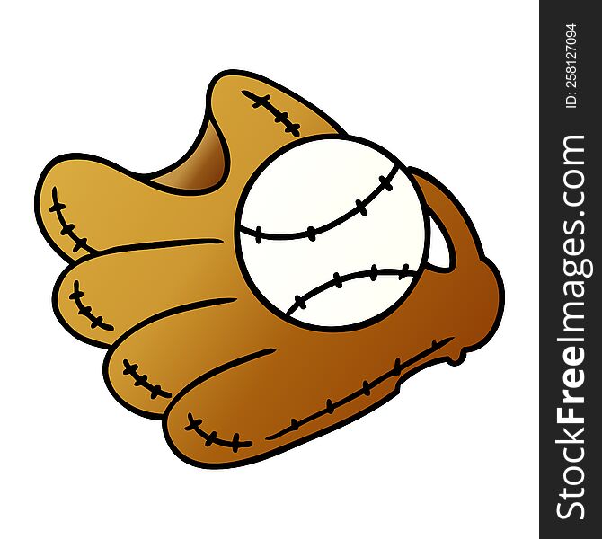 hand drawn gradient cartoon doodle of a baseball and glove