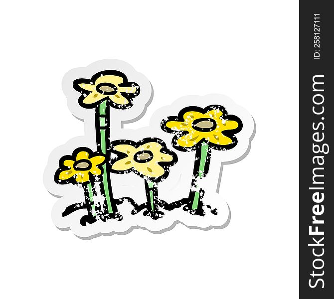 Distressed Sticker Of A Cartoon Flowers