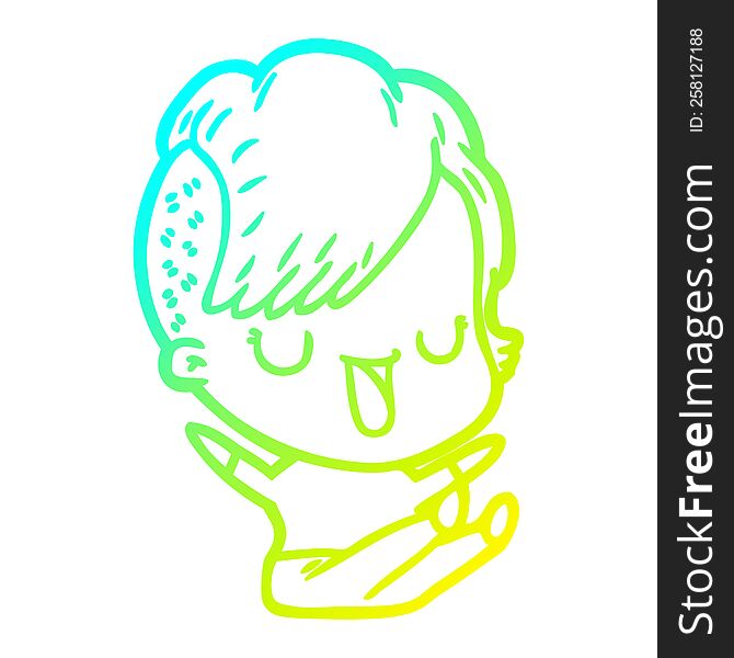 Cold Gradient Line Drawing Cute Cartoon Girl With Hipster Haircut