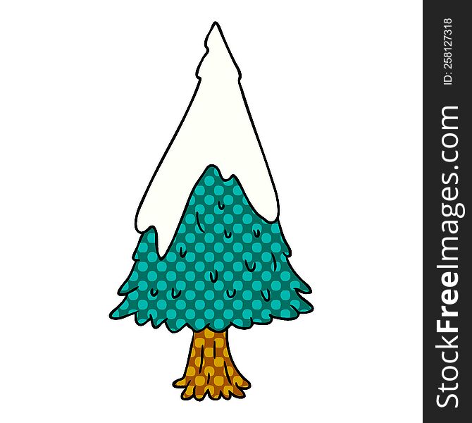 hand drawn cartoon doodle single snow covered tree