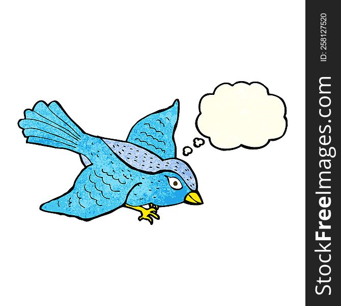 Cartoon Flying Bird With Thought Bubble