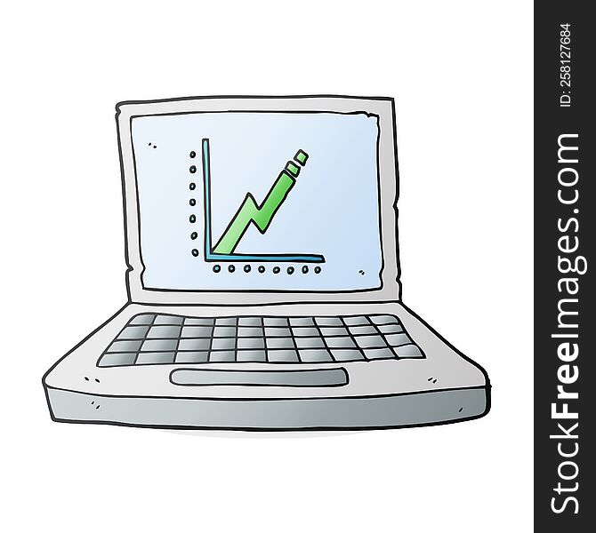 cartoon laptop computer with business graph