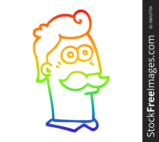 Rainbow Gradient Line Drawing Cartoon Man With Mustache