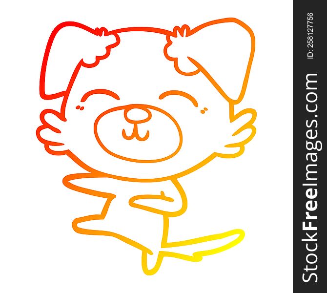 warm gradient line drawing of a cartoon dog kicking