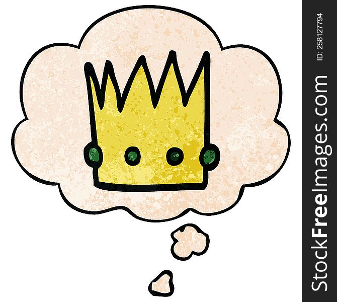 Cartoon Crown And Thought Bubble In Grunge Texture Pattern Style