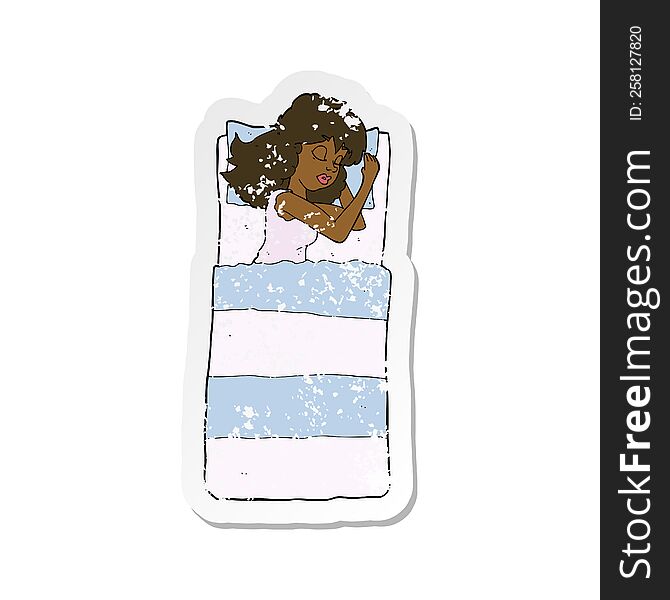 Retro Distressed Sticker Of A Cartoon Sleeping Woman