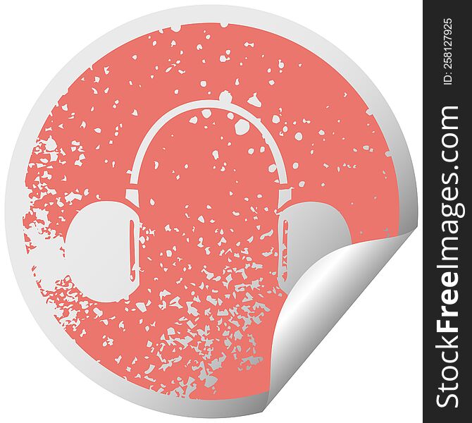 Distressed Circular Peeling Sticker Symbol Retro Headphone