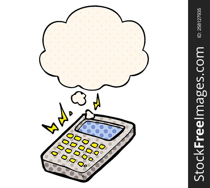 cartoon calculator with thought bubble in comic book style