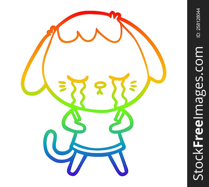 Rainbow Gradient Line Drawing Cute Puppy Crying Cartoon