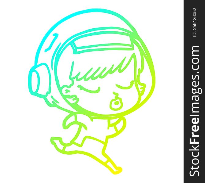 cold gradient line drawing of a cartoon pretty astronaut girl running